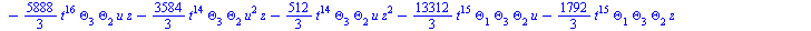 `+`(`-`(`*`(`/`(896, 45), `*`(Theta[6], `*`(Theta[3], `*`(`^`(t, 20)))))), `-`(`*`(`/`(1792, 45), `*`(`^`(Theta[1], 2), `*`(Theta[6], `*`(`^`(t, 19)))))), `-`(`*`(`/`(1792, 45), `*`(Theta[1], `*`(Thet...