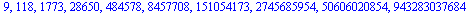 9, 118, 1773, 28650, 484578, 8457708, 151054173, 2745685954, 50606020854, 943283037684